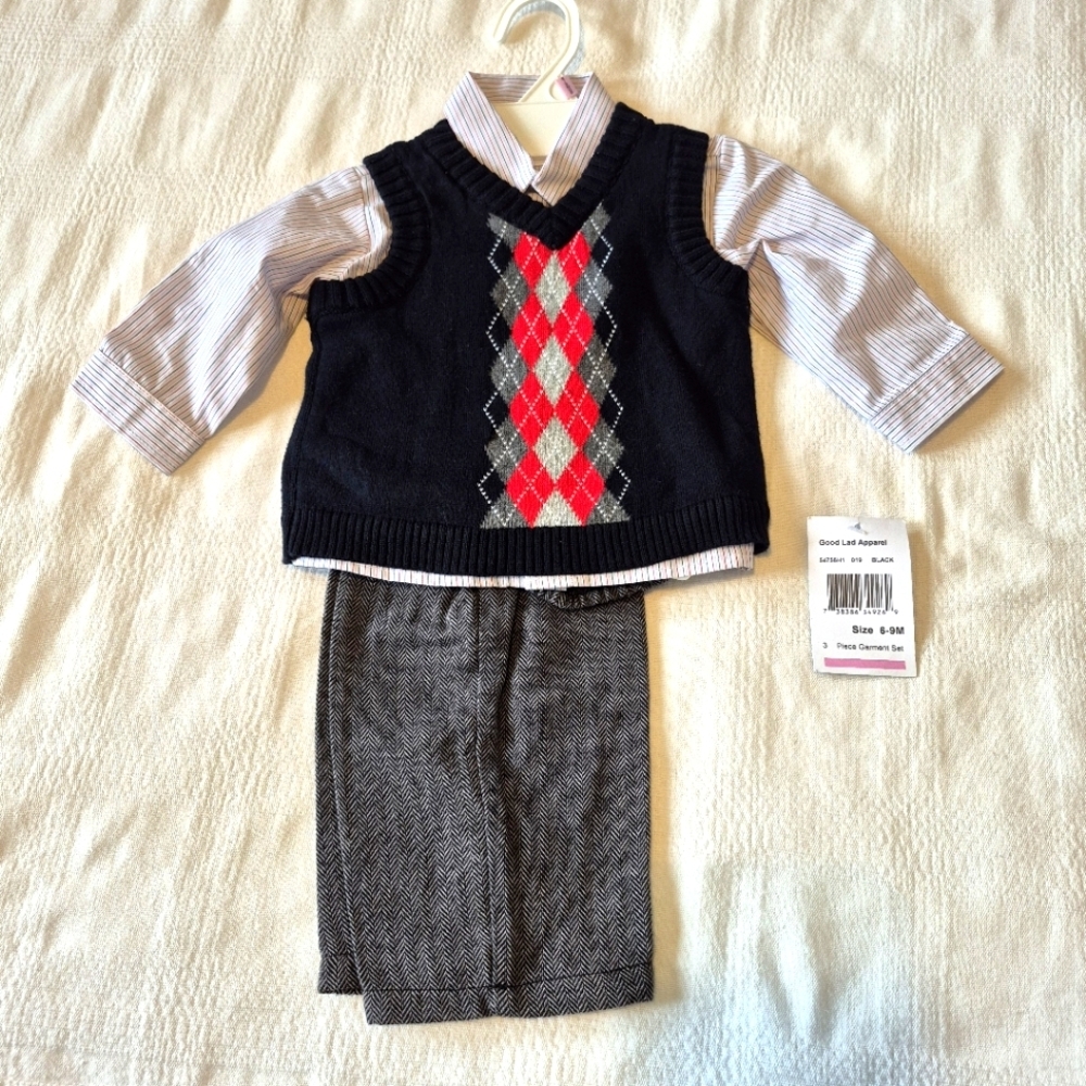 Good Lad boys 6-9 months 3 piece dressy outfit, NWT has a couple marks